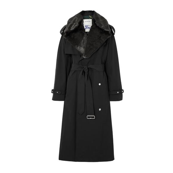 Burberry NWT Kennington Oversized Trench Coat w/Faux Fur Trim in Black Size 12 - Picture 1 of 16